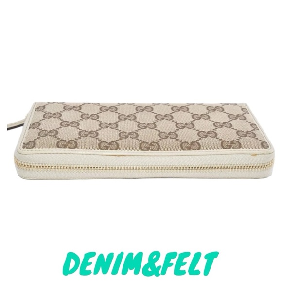 🤎GUCCI GG Beige/Off White Monogram Metal Bar Zip Around Long Wallet | PRELOVED! - Picture 7 of 16